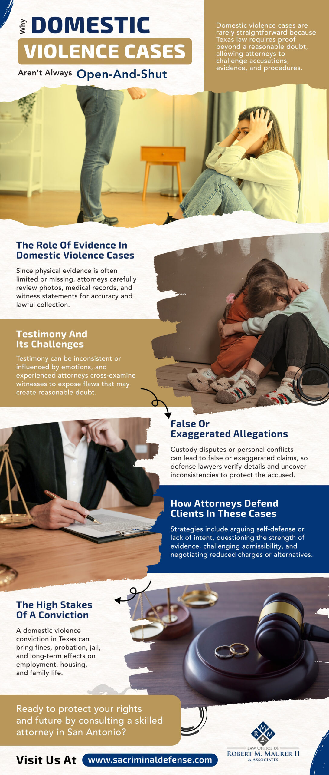 Video infographic explaining why domestic violence defense cases in Texas are complex. It highlights the role of evidence, testimony challenges, false allegations, and attorney defense strategies—showing how skilled criminal lawyers protect the accused against severe legal and personal consequences.