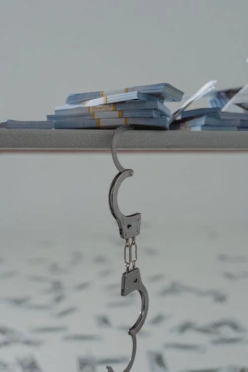 Handcuffs hanging from a shelf